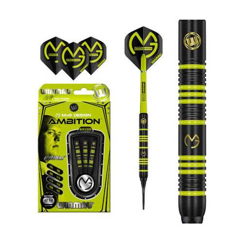 3pc Winmau Mvg Ambitition Brass Dart 20 Gram New Design Wd2237 Black Yellow