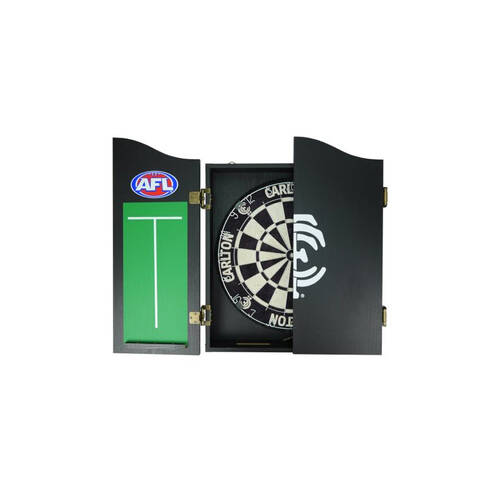 AFL Dartboard and Cabinet Set Carlton Blues Team Design Black Finish