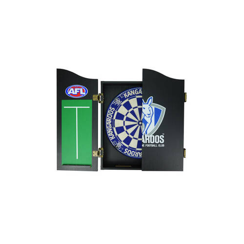 AFL Dartboard and Cabinet Set North Melbourne Roos Team Design Black Finish
