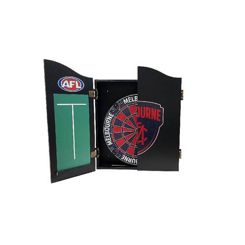 AFL Dartboard and Cabinet Set Melbourne Demons Team Design Black Finish