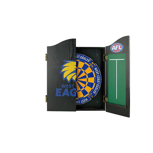 AFL Dartboard and Cabinet Set West Coast Eagles Team Design Black Finish