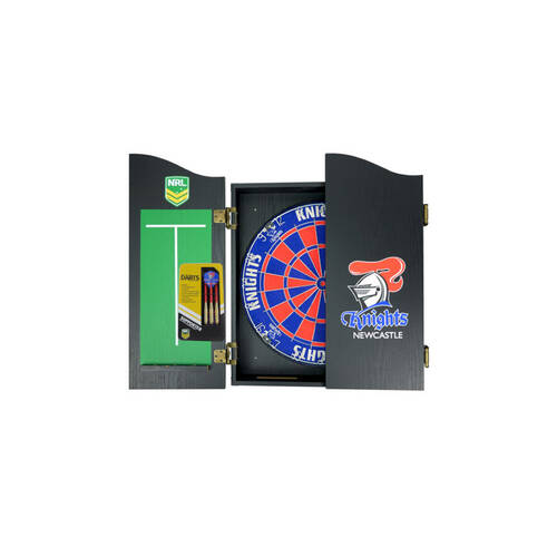 NRL Dartboard and Cabinet Set Newcastle Knights Team Design Black Finish