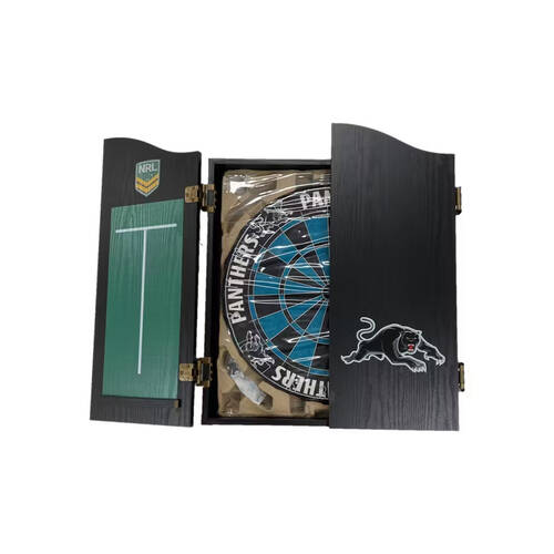 NRL Dartboard and Cabinet Set Penrith Panthers Team Design Black Finish