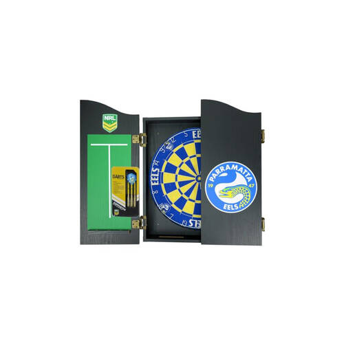 NRL Dartboard and Cabinet Set Paramatta Eeels Team Design Black Finish