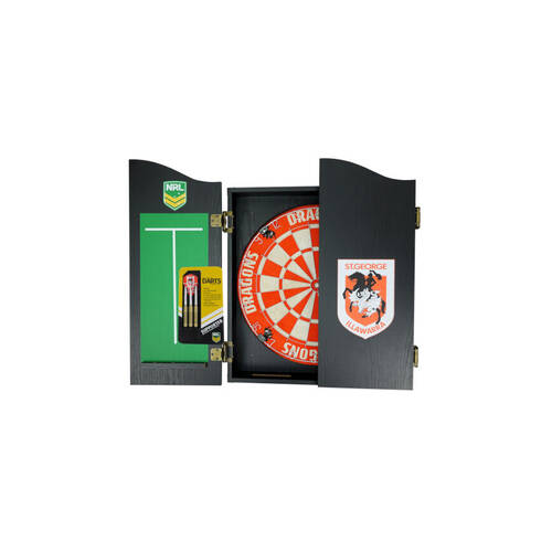 NRL Dartboard and Cabinet Set St George Dragons Team Design Black Finish