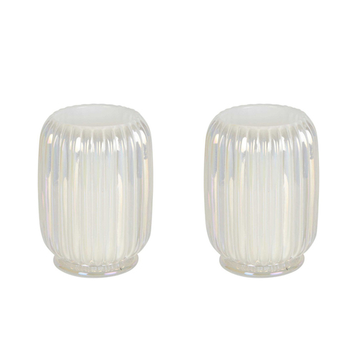 2PK Belle Pearl Ribbed Glass Tealight Holder Large 12.5cm - White