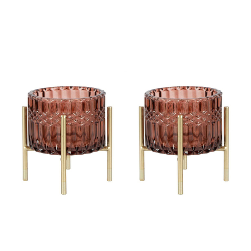 2PK Belle Demi Glass Tealight Holder Small 10.5cm - Mulberry
