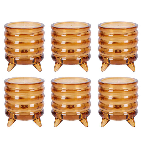 6PK Belle Ripple Glass Tealight Holder Small 8cm - Burnt Umber