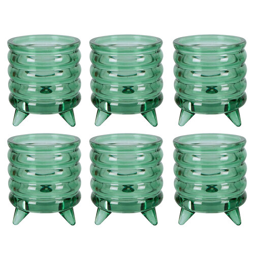 6PK Belle Ripple Glass Tealight Holder Small 8cm - Hunting Green