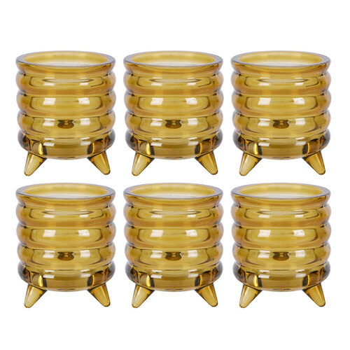 6PK Belle Ripple Glass Tealight Holder Small 8cm - Sienna