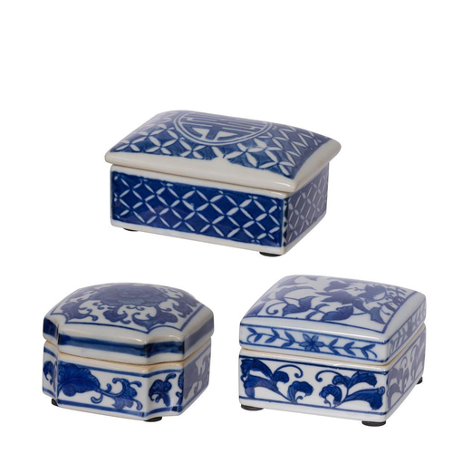 3pc Belle Leith Porcelain Decorative Box w/ Lid Set - Blue/White