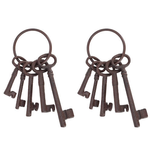 2PK Esschert Design Decorative Key Ring Small Cast Iron 21.5cm Brown