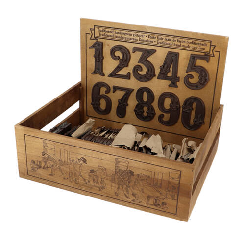 100pc Esschert Design Cast Iron House Number Set w/ Display Crate 49.2cm