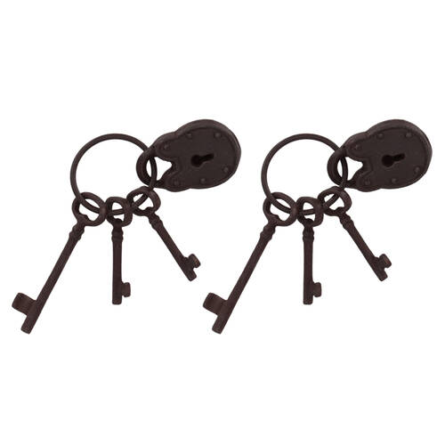 2PK Esschert Design Decorative Key Ring w/ Lock Small Cast Iron 19.8cm