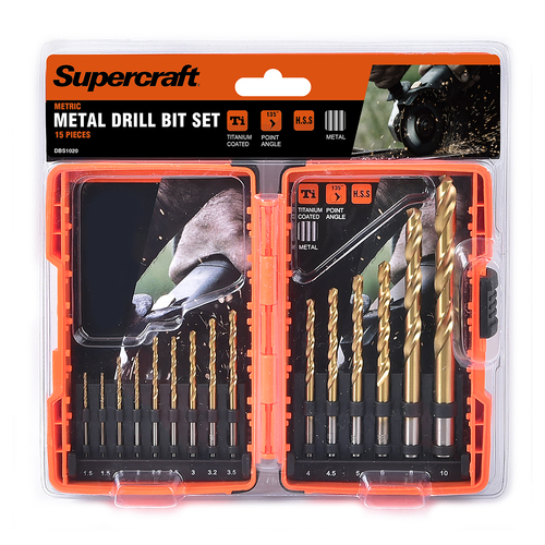 15pc Supercraft Titanium Coated Metal Drill Bit Tool Set Metric