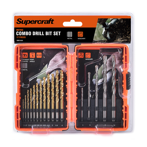 17pc Supercraft Combo Metal & Masonry Drill Bit Tool Set Metric