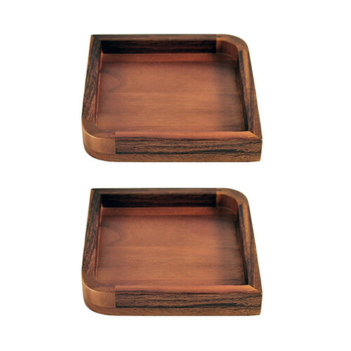 2x 222 Fifth Acacia Wood 15.2cm Square Food Plate - Brown