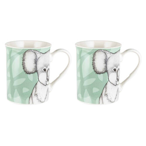 2PK LMD Dots By Donna Kerry The Koala New Bone China Coffee Mug 360ml - Green