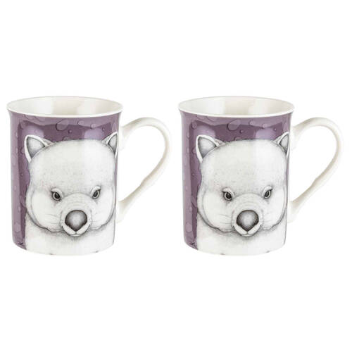 2PK LMD Dots By Donna Walter The Wombat New Bone China Coffee Mug 360ml Purple