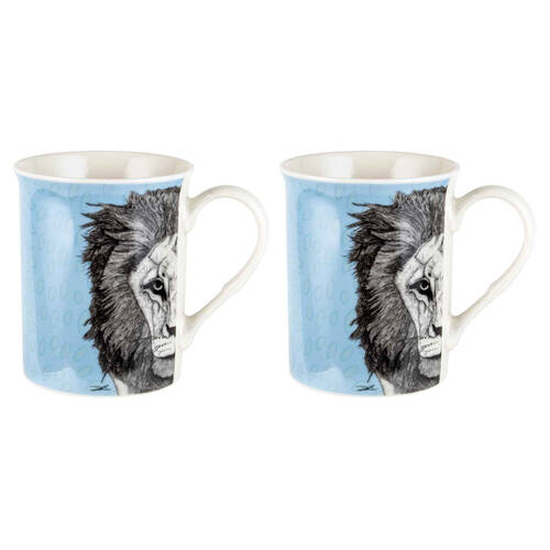 2PK LMD Dots By Donna Leo The Lion New Bone China Coffee Mug 360ml - Blue