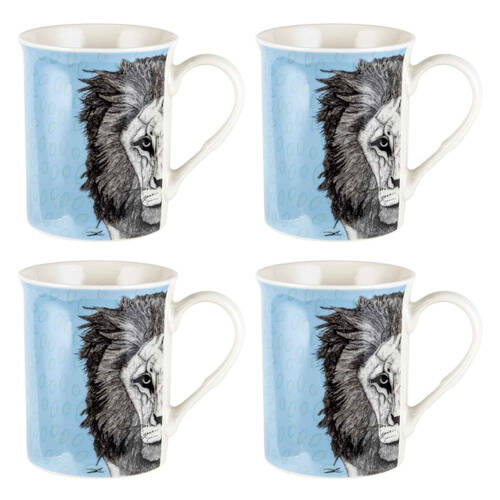 4PK LMD Dots By Donna Leo The Lion New Bone China Coffee Mug 360ml - Blue
