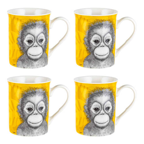 4PK LMD Dots By Donna Ollie The Orangutan New Bone China Mug 360ml - Yellow