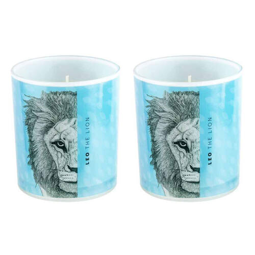 2PK LMD Dots By Donna Leo The Lion Glass Candle 45hr - Blue