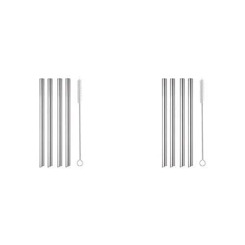 2x 4pc Appetito Stainless Steel Bubble Tea Straws W/ Brush 220mm