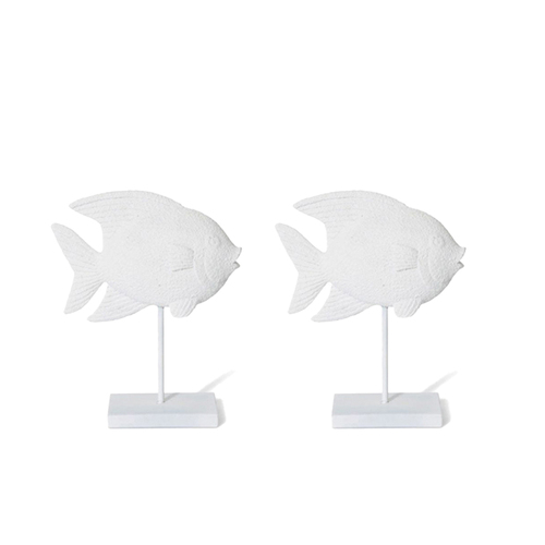 2PK E Style 25cm Resin Tropical Fish Stand Sculpture - White
