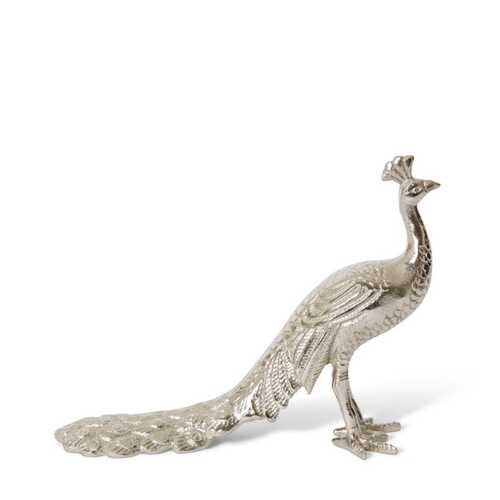 E Style 26cm Aluminium Peacock Sculpture - Nickel