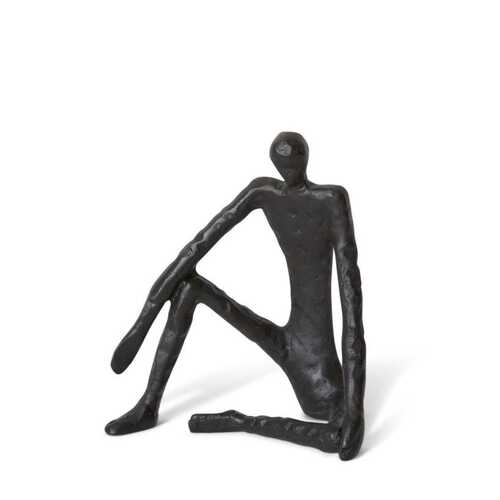 E Style 23cm Aluminium Man Sitting Sculpture - Black