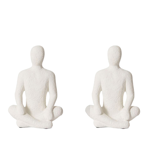2PK E Style 20cm Cement Meditative Sculpture - White