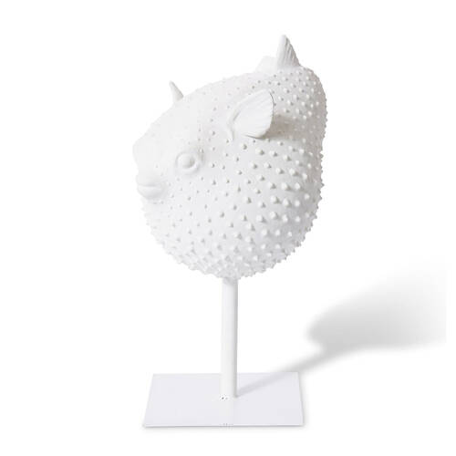 E Style Blowfish Sculpture on Stand Tabletop Home Decor 46cm White