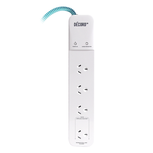 Decord 1.2m Multi-Use 4-Socket Surge Protected Power Board - White
