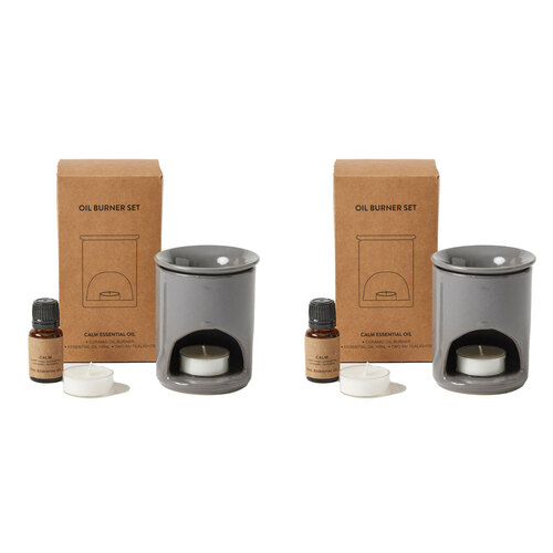 2PK Pilbeam Living Ritual Ceramic Oil Burner Set Home Decor - Grey