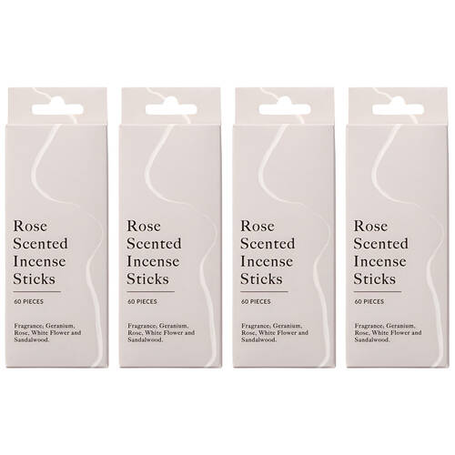 4x 60pc Pilbeam Living Rose Scented Incense Sticks Aroma Calm Fragrance 13cm