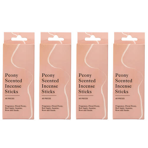 4x 60pc Pilbeam Living Peony Scented Incense Sticks Aroma Home Fragrance 13cm