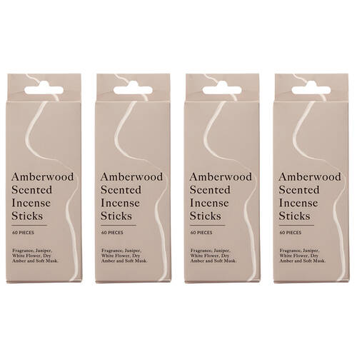4x 60pc Pilbeam Living Amberwood Scent Incense Stick Aroma Calm Fragrance 13cm