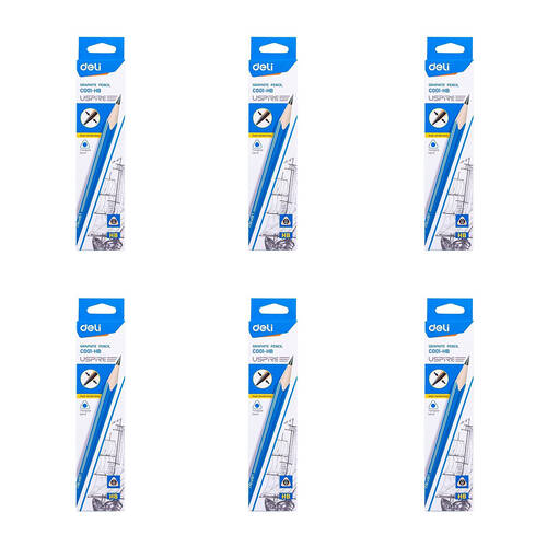 6x 12pc Deli 2B Triangular Graphite Pencil Super Bonded Lead with Eraser Tip