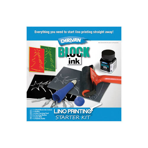 Derivan Lino Beginners Block Printing Starter Art Kit Set Black Ink