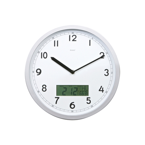 Degree Day Digi-Date Temp 30cm Analogue Wall Clock - White