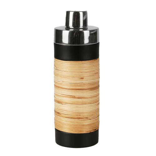 Belle Plantation Stainless Steel Cocktail Shaker 7.5x23cm - Black & Rattan