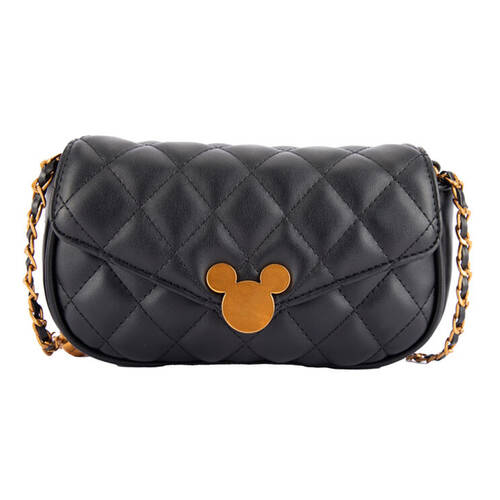 Disney Mickey Quilted PU Shoulder Handbag 20.5x13cm - Black
