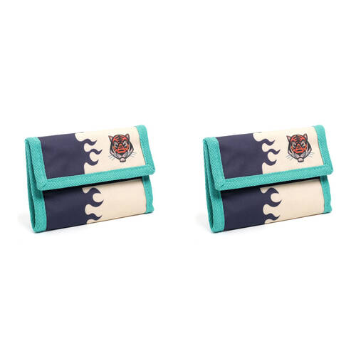 2PK Djeco 14x10cm Tiger Wallet Coated Canvas Money Holder 3y+ Blue/Beige