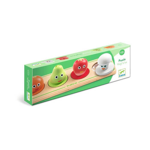 Djeco Vegie n Co Wooden Matching Kids Educational Puzzle Set w/ 4 Pieces 12m+
