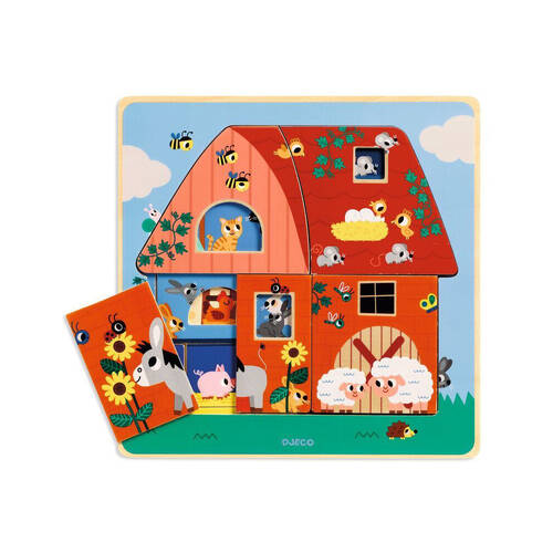 12pc Djeco Farm Barnyard 3-Layer Wooden Puzzle 25cm Kids Toy 2y+