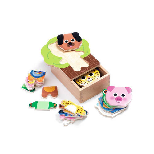 18pc Djeco Animal Arbra Mix Wooden Puzzle Set 14cm Kids Toy 2y+