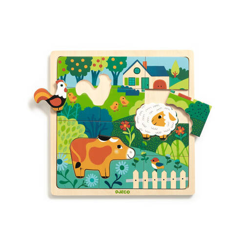 12pc Djeco Farm Wooden Puzzle 25cm Kids/Children Toy 3y+