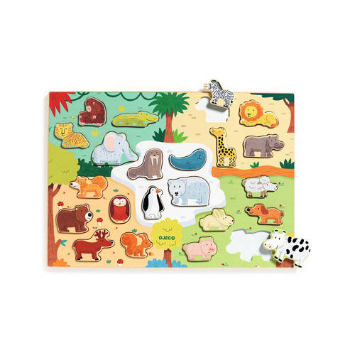 22pc Djeco Animal Wooden Puzzle 42x30cm Kids/Children Toy 2y+
