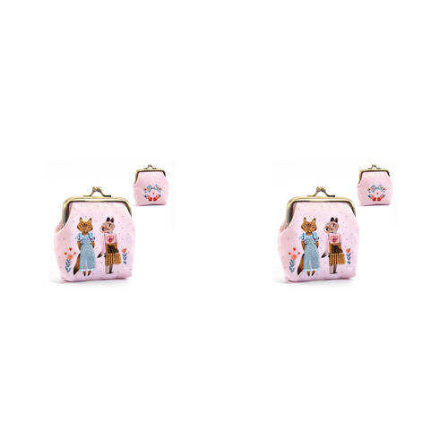 2PK Djeco 15cm Cats Lovely Kids Coin Purse Wallet 4y+ Pink